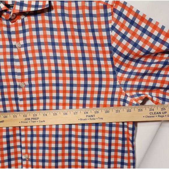 Boss Hugo Boss Men's Sharp Fit 17/L (34-35) Blue & Orange Long Sleeve Button Up - Picture 7 of 12
